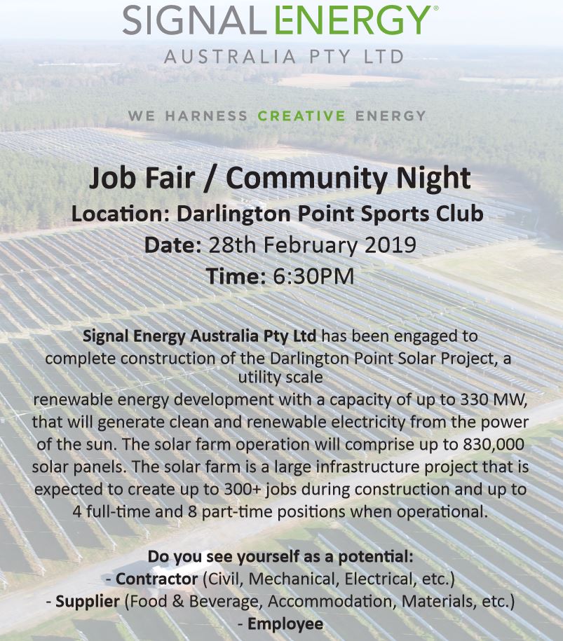 Darlington Point Solar Farm Careers Fair/ Community Night