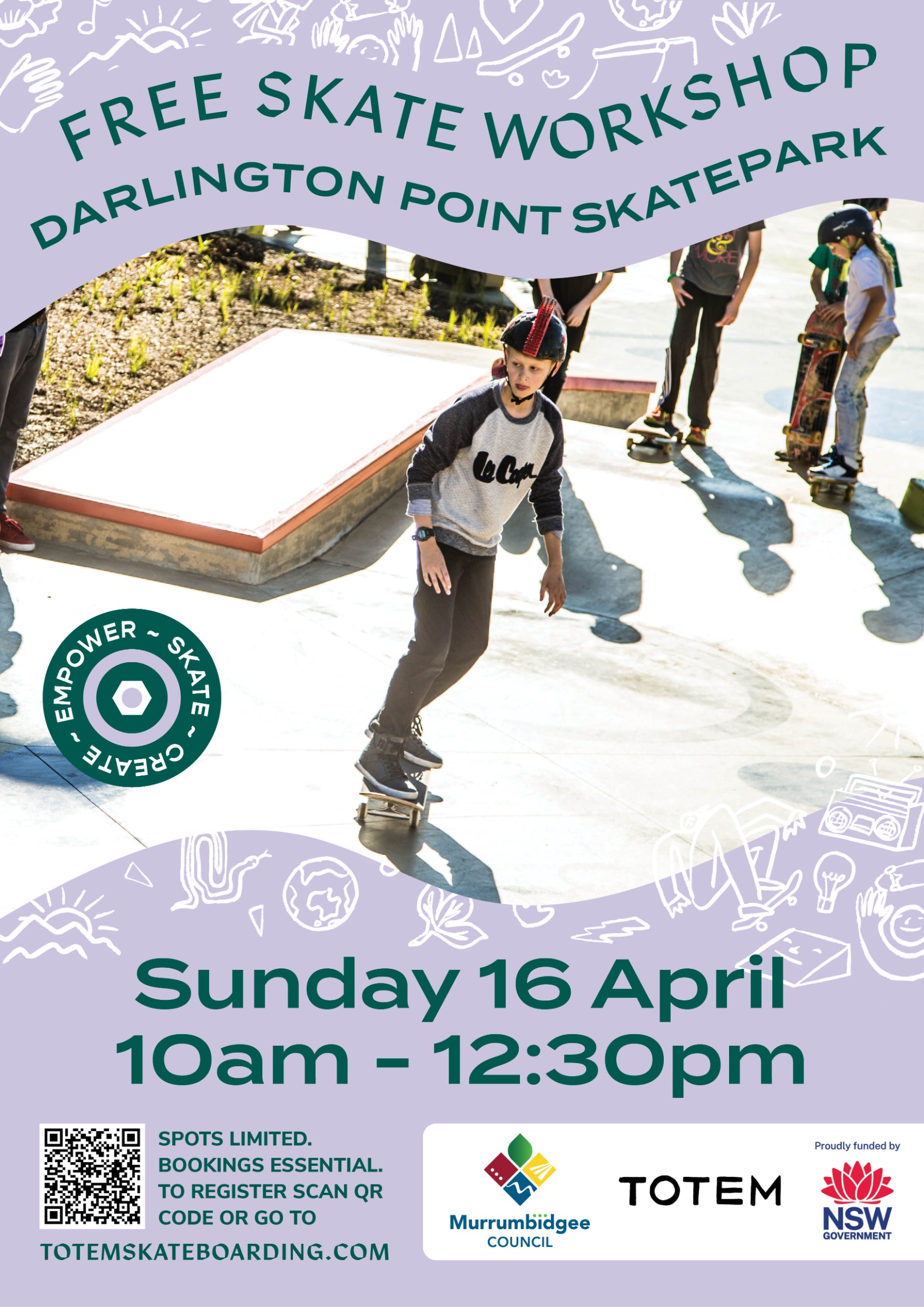 Free School Holiday Skate Workshop - Darlington Point - TIMECHANGE 11am