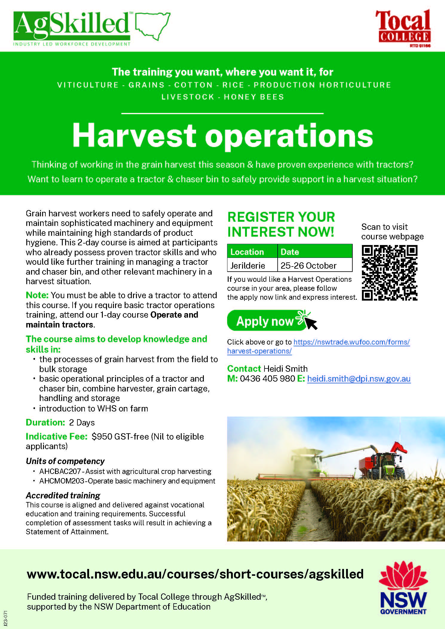 Ag Skilled Harvest Operations Training