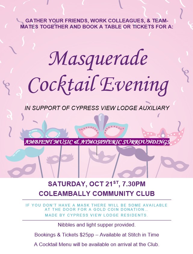 Masquerade Cocktail Evening - Coleambally